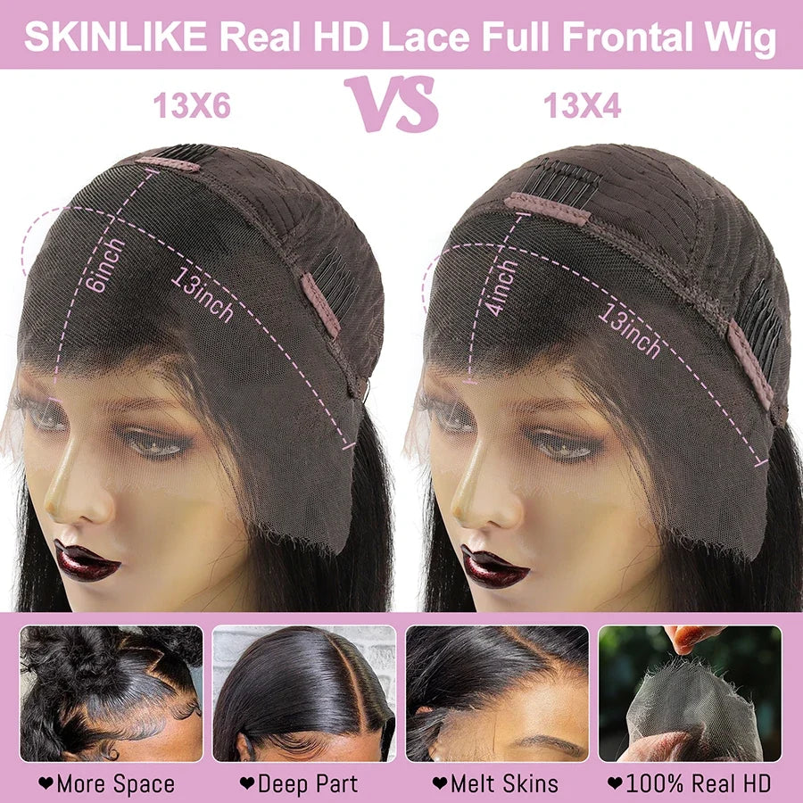 13x6 HD Full Lace Frontal Wigs 250% Invisible HD Lace Front Human Hair Wigs Straight Melt Skins Pre Plucked Brazilian Hair Wig
