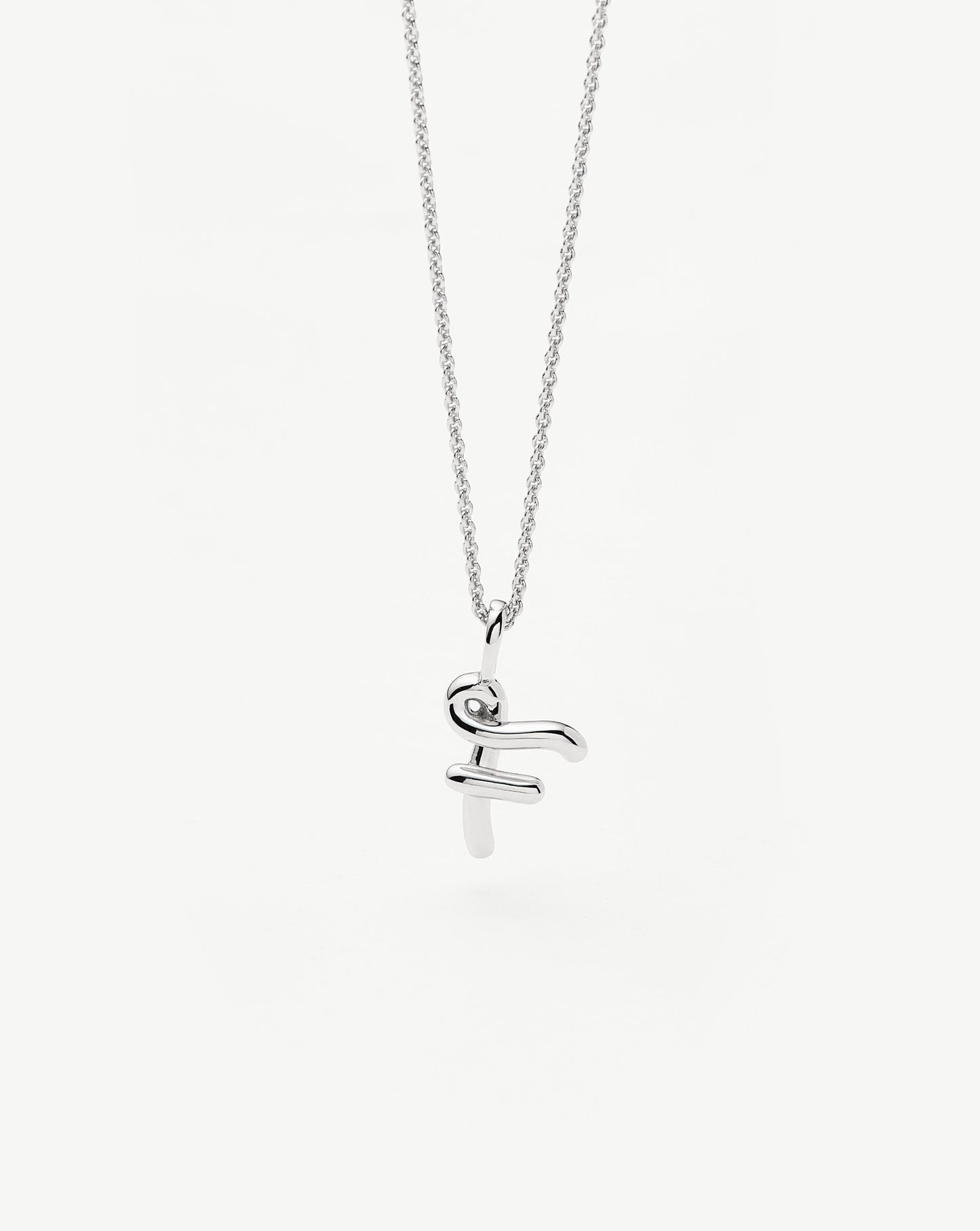 Curly Molten Mini Initial Necklace - F | Sterling Silver