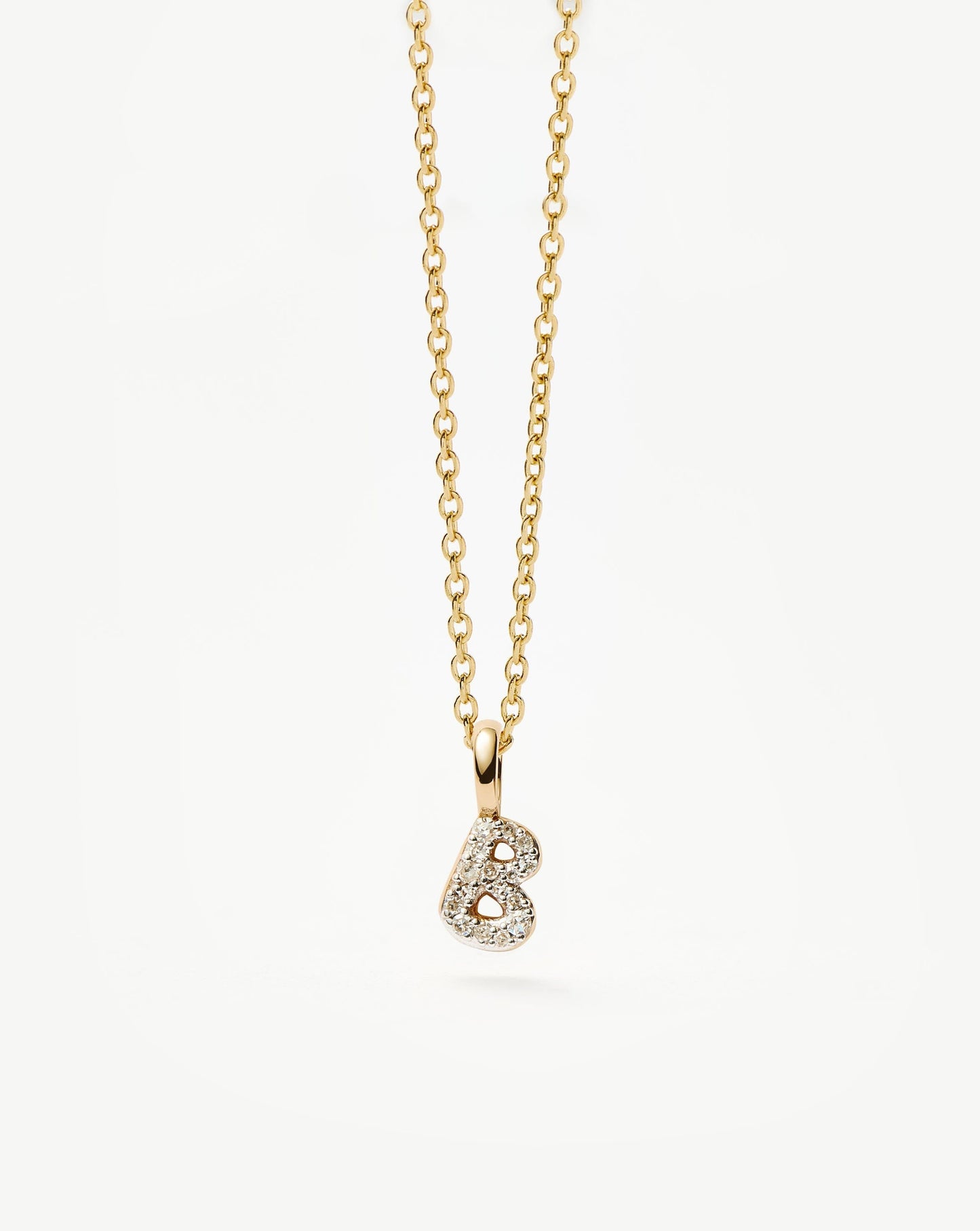 Solid Gold Diamond Initial Mini Pendant Necklace - B | 14ct Solid Yellow Gold Plated/Diamond