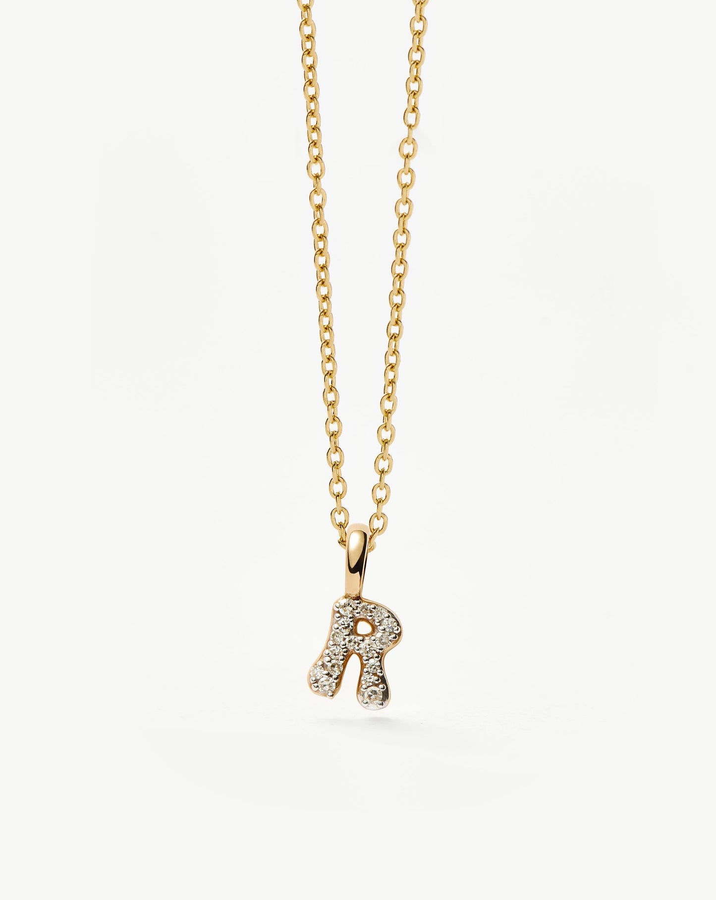 Solid Gold Diamond Initial Mini Pendant Necklace - R | 14ct Solid Yellow Gold Plated/Diamond