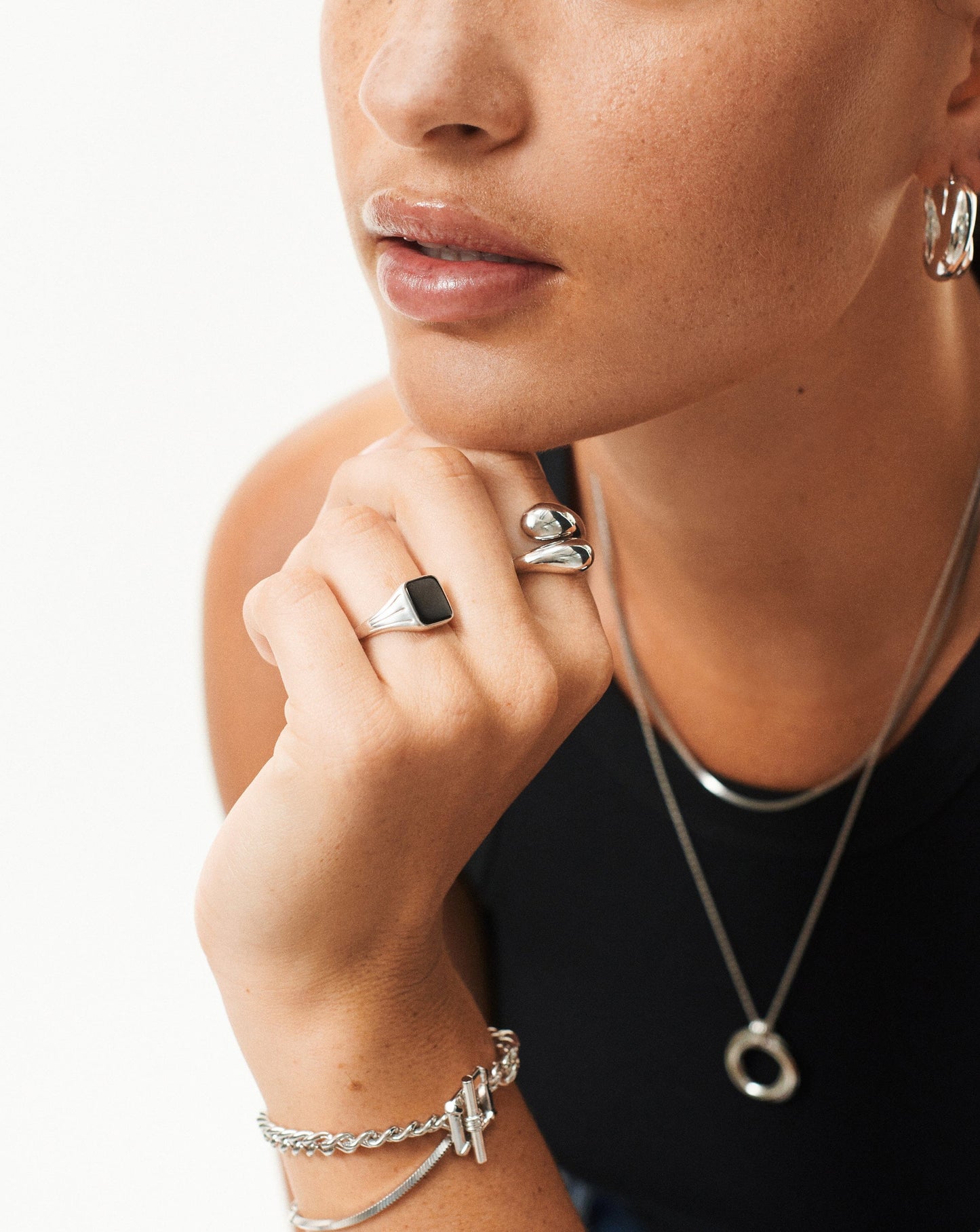 Lucy Williams Square Signet Ring | Sterling Silver/Black Onyx