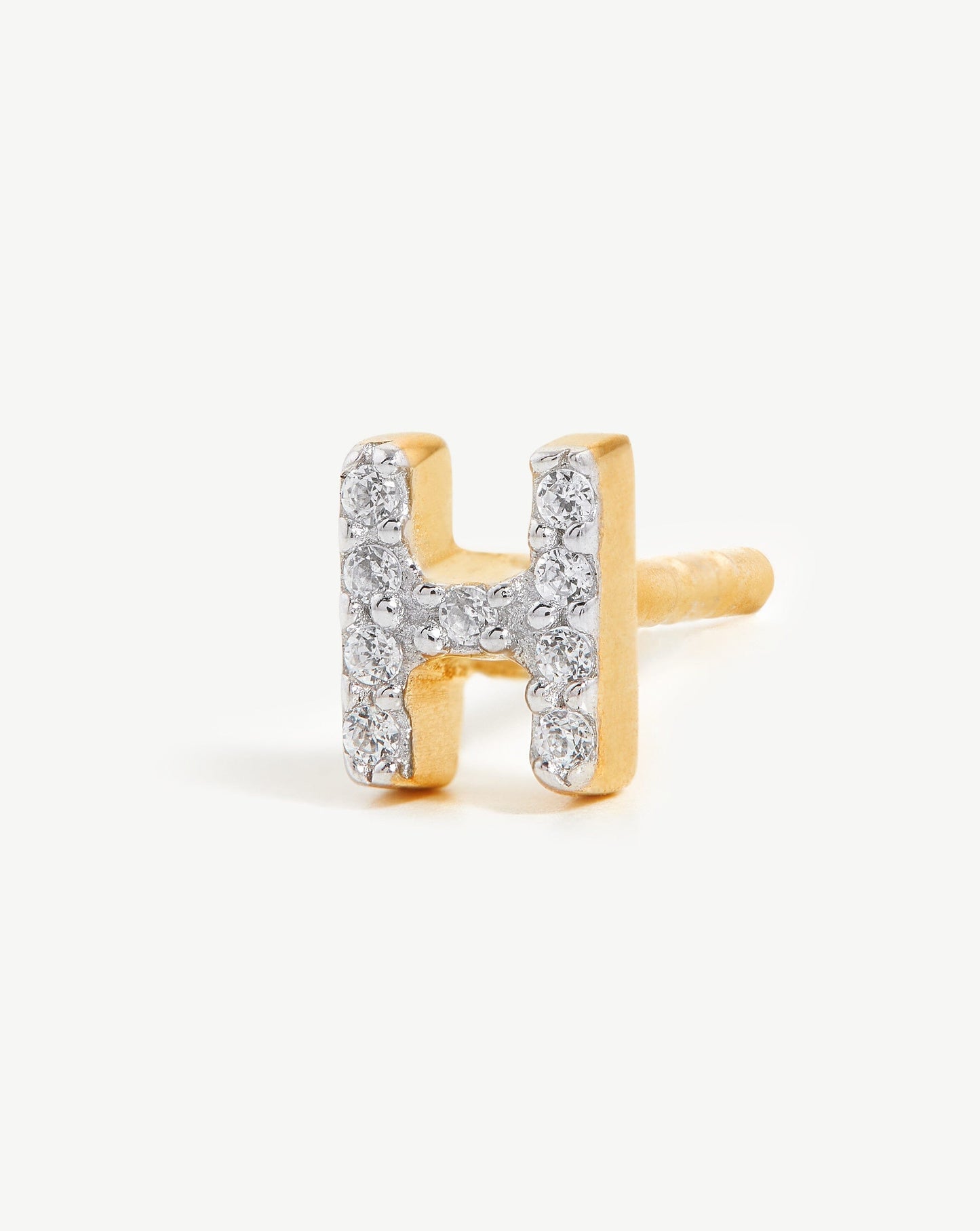 Pave Initial Single Stud Earring - Initial H | 18ct Gold Vermeil/Cubic Zirconia