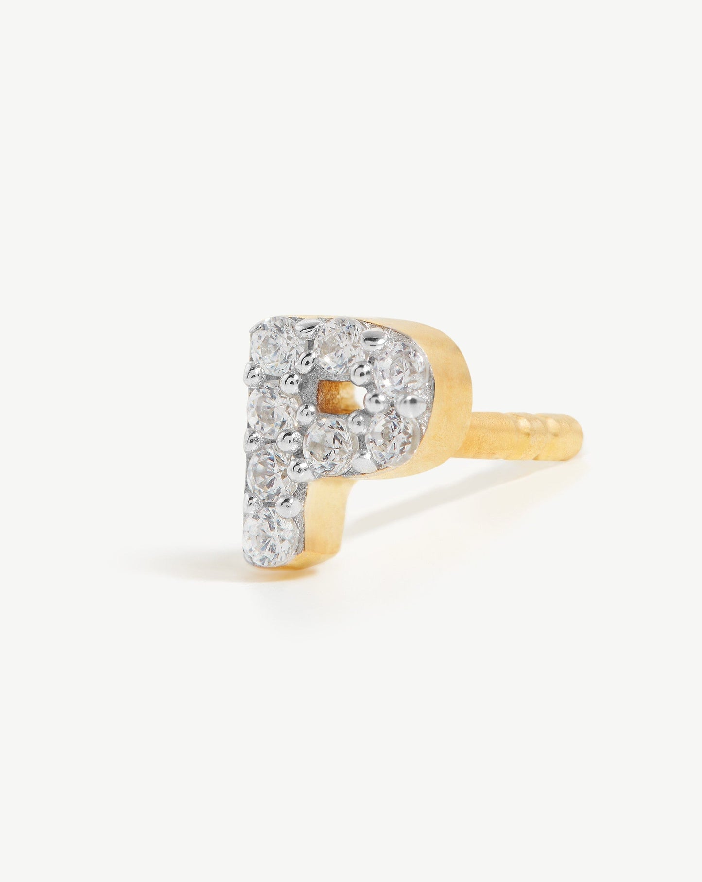 Pave Initial Single Stud Earring - Initial P | 18ct Gold Vermeil/Cubic Zirconia