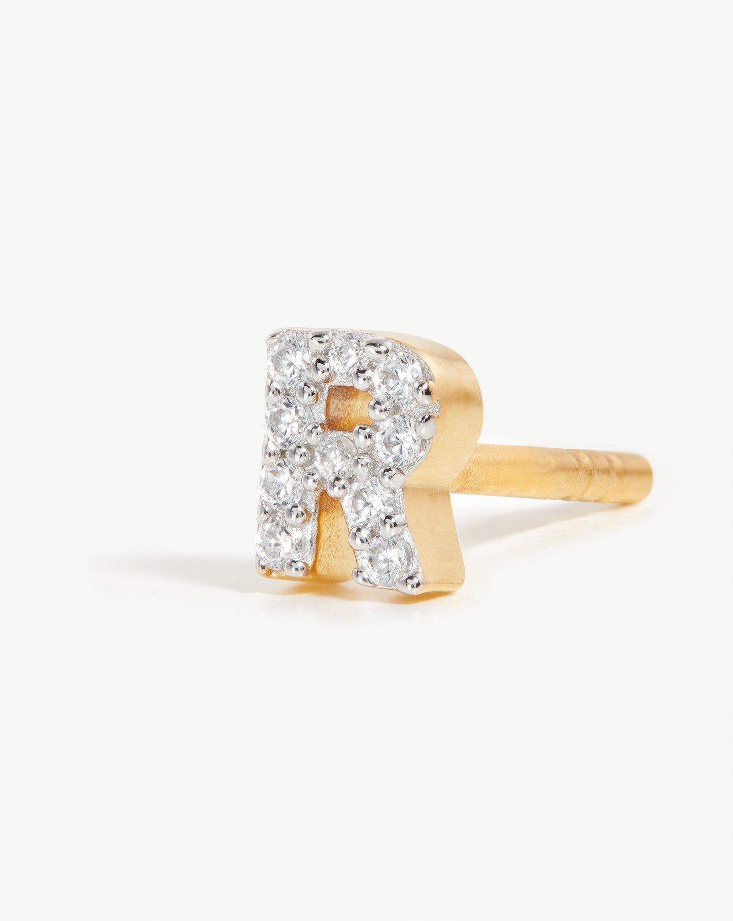 Pave Initial Single Stud Earring - Initial R | 18ct Gold Vermeil/Cubic Zirconia