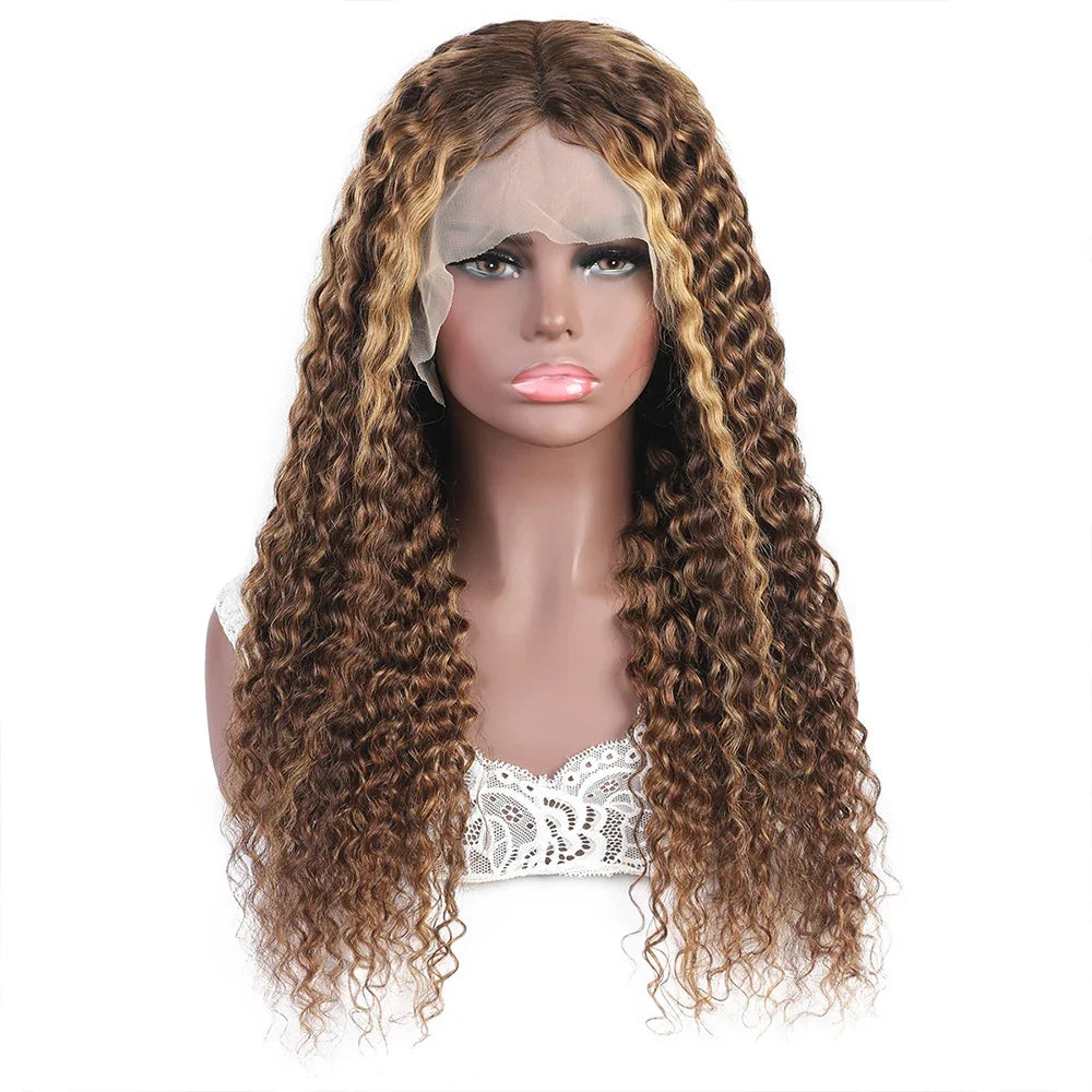 Ishow Kinky Curly Highlight Wig Human Hair Transparent 13x4 Lace Front Human Hair Wigs Pre Plucked P4 27 Colored Wig