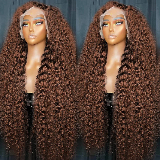 13x4 Chocolate Brown Water Curly Lace Front Wig #4 Colored Human Hair Wigs Pre Plucked Deep Wave 13x6 HD Lace Frontal Wigs 200%