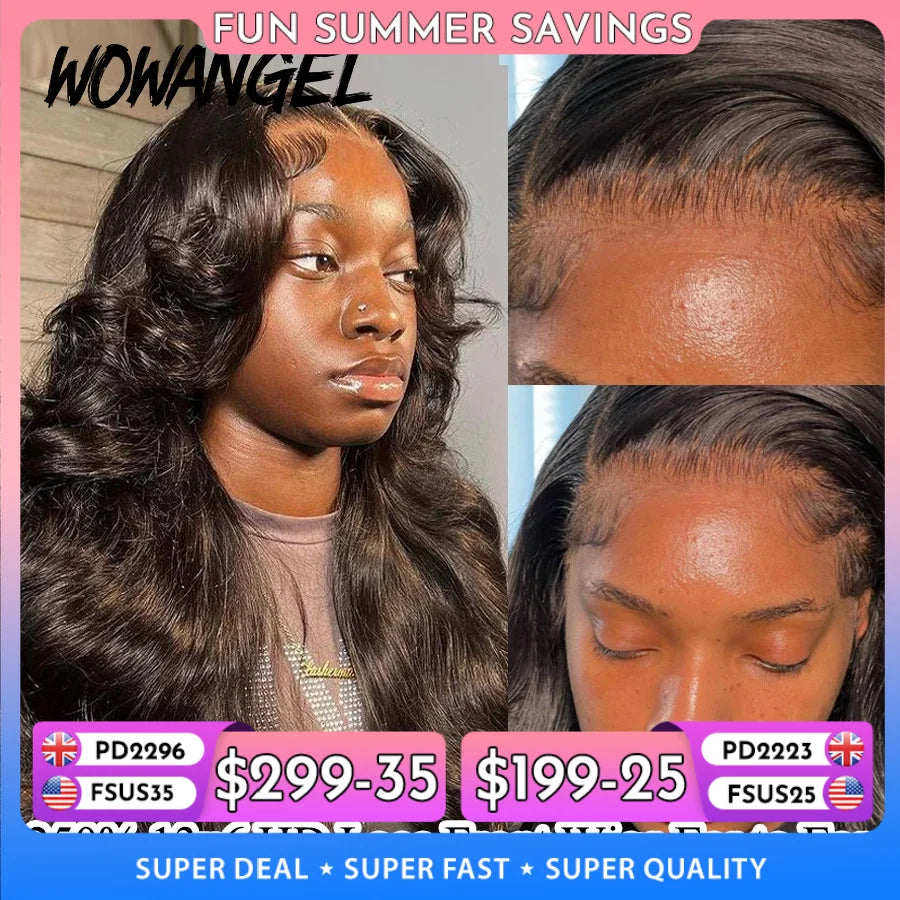 Wow Angel 250% 13x6 HD Lace Front Wig Swiss Lace Melt Skin Pre Plucked Natural Scalp Body Wave Human Hair Wig For Woman Glueless
