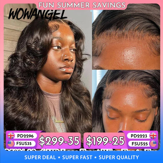 Wow Angel 250% 13x6 HD Lace Front Wig Swiss Lace Melt Skin Pre Plucked Natural Scalp Body Wave Human Hair Wig For Woman Glueless