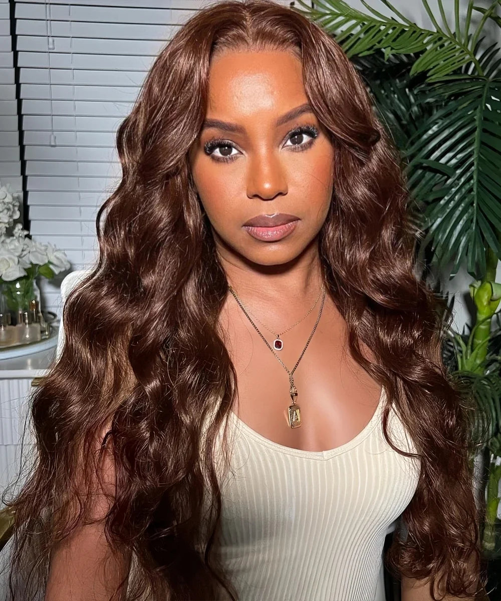 #4 Brown Highlight Human Crochet Hair With String Body Wave Invisible Pre Separated Knotless Crochet Hair Extensions For Braid