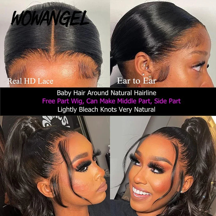 Wow Angel 36inch 13x6 HD Lace Frontal Human Hair Wigs Straight Virgin Hair Full Frontal Wigs for Woman Natural Scalp Melt Skins