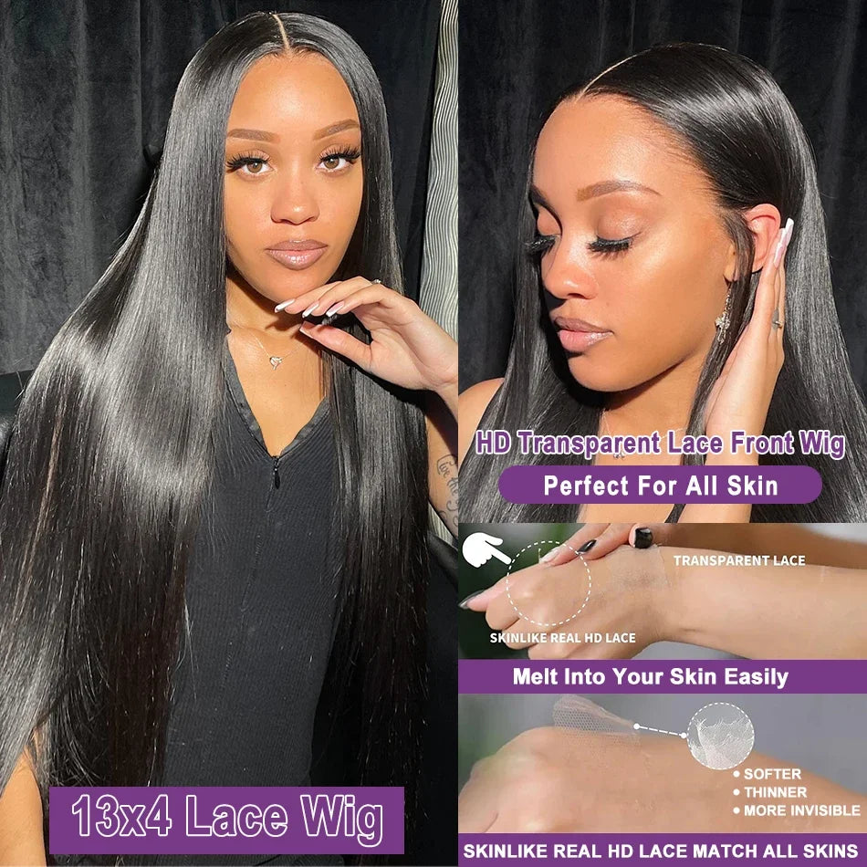 HD Lace Front Wigs 30 38 Inch Straight 13x4 13x6 Transparent Lace Frontal Human Hair Wigs Pre Plucked HD Lace Wigs For Women