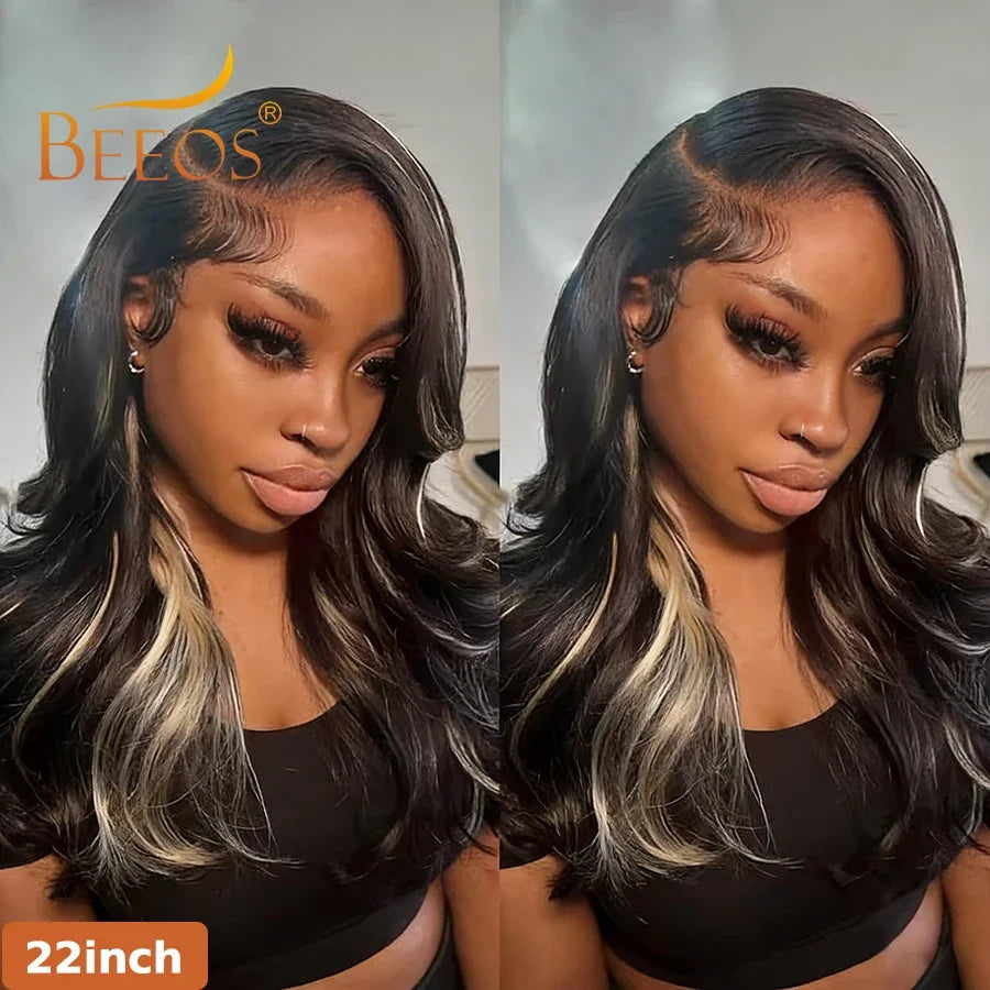 BEEOS 1B/613 Oreo Highlight 13x6 HD Lace Frontal Wig 250% Pre Plucked 613 Blonde Body Wave 5x5 HD Lace Closure Wig For Women