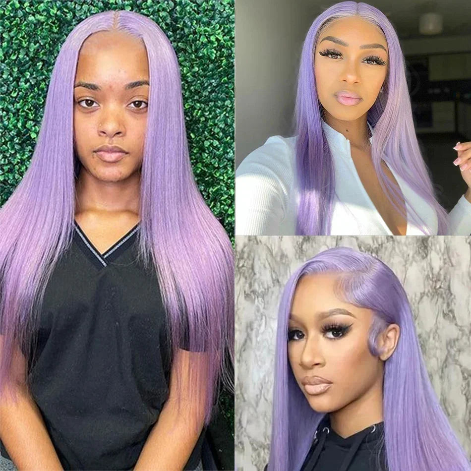 HD Purple 13x4 Straight Lace Frontal Wigs Light Purple Colored Lace Front Wig For Women Transparent Glueless Wigs Pre Plucked