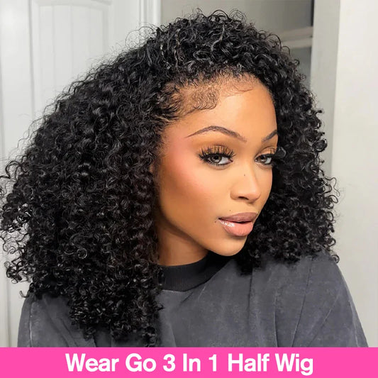Kinky Curly Half Wig Human Hair 3 4 Flip Over Half Wig Afro Curly Wear Go Glueless Wig 300% Density Full Human Hair Wigs on Sale