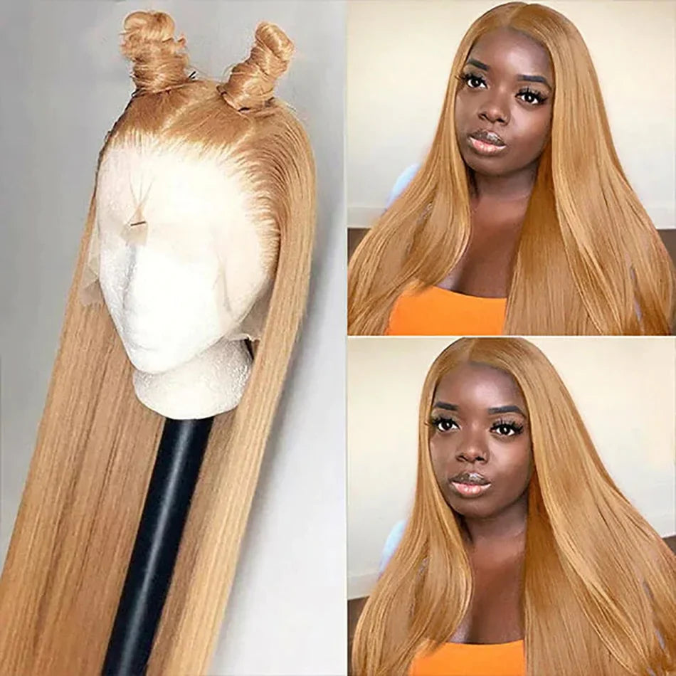 13X6 HD Lace Front Human Hair Wigs #27 Honey Blonde Colored Lace Frontal Wigs Brazilian Straight Transparent Lace Wigs For Women