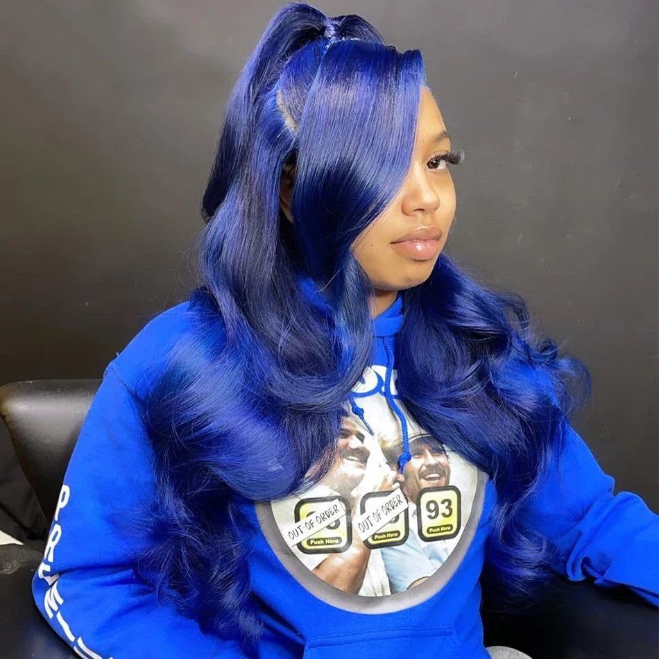 Sapphire Blue Lace Front Wig Body Wave Human Hair Wigs Dark Blue Color Transparent Pre Plucked Lace Frontal Wigs For Black Women