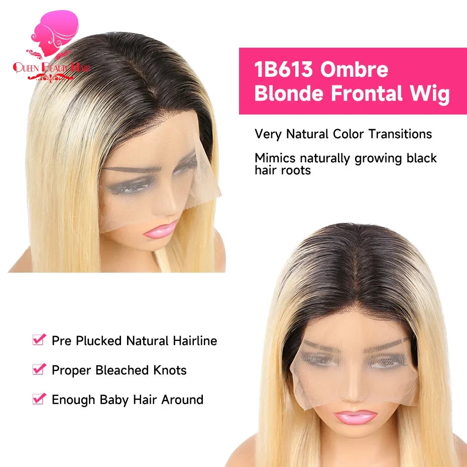 13x6 Lace Frontal Wig 1B 613 Ombre Blonde Full Lace Human Hair Wig Dark Roots Pre Plucked  Lace Front Human Hair Wigs for Women