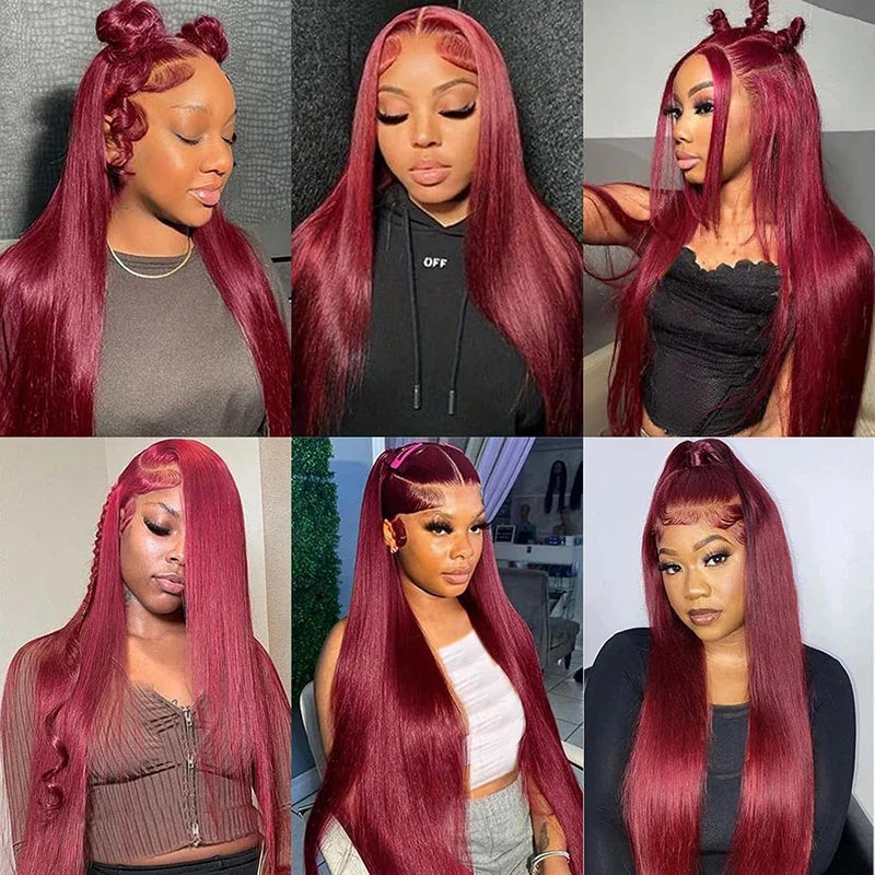 99J Burgundy Lace Front Wig 13x6 Brazilian Human Hair 13x4 Straight Red Colored Lace Frontal Human Hair Wigs Woman Pre Plucked
