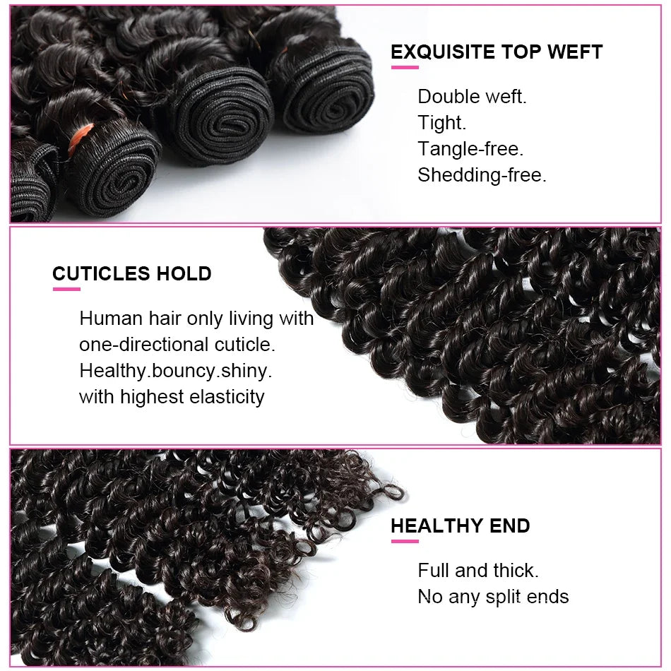 Rosabeauty Deep Wave Human Hair Bundles Brazilian 3 4 Bundles Remy Curly Water Wave Human Hair Extensions Double Weft
