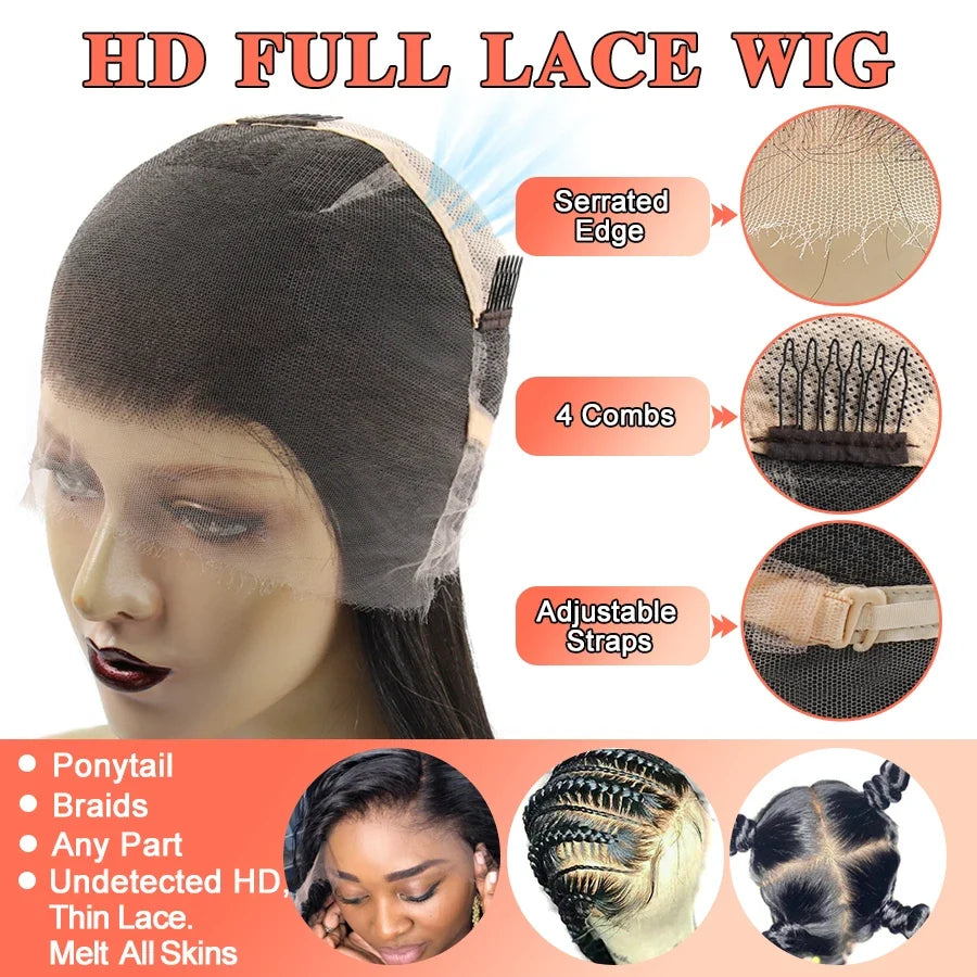 BEEOS 34in Real HD Full Lace Wig Silky Straight Braided Wigs Natural Pre plucked Lace Frontal Human Hair Wigs For Women Skinlike