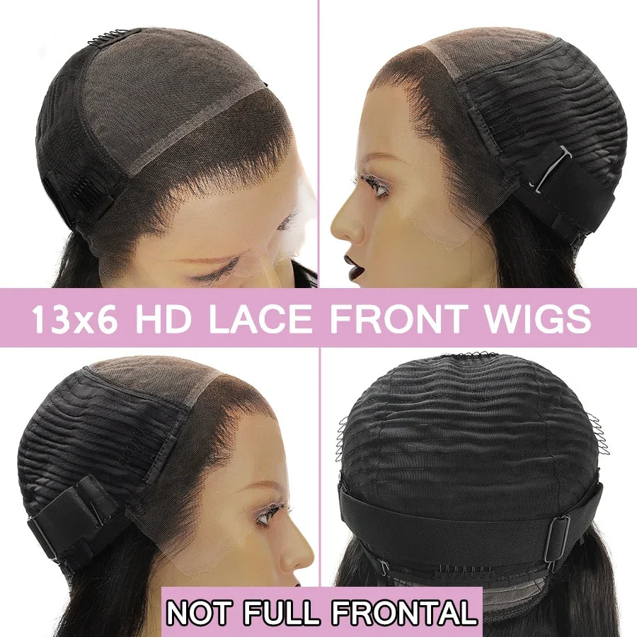WOWANGEL Jet Black 13X6 HD Lace Frontal Wig Invisible HD Lace Melt Skin Silk Straight  Lace Front Wig Human Hair Wig Deep Part