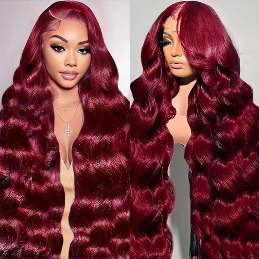 250 Density Burgundy 13x4 HD Lace Frontal Body Wave Wig for Women 99J Colored for Daily Party Use