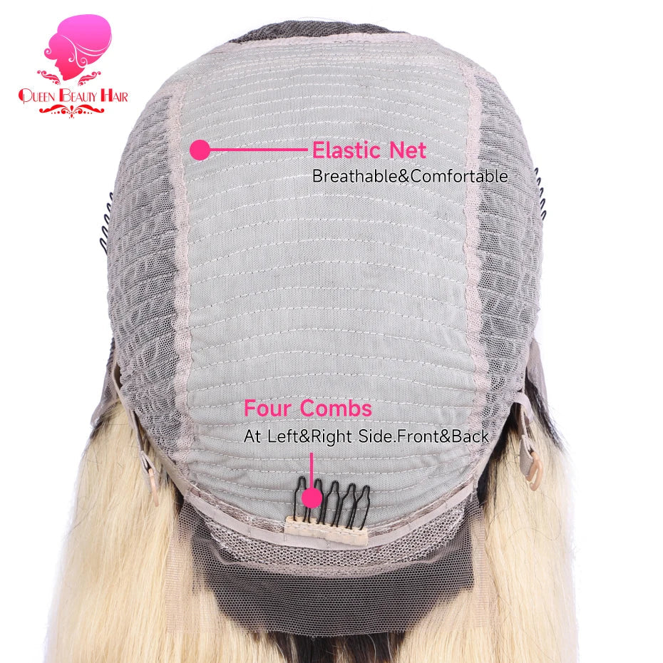 13x6 Lace Frontal Wig 1B 613 Ombre Blonde Full Lace Human Hair Wig Dark Roots Pre Plucked  Lace Front Human Hair Wigs for Women