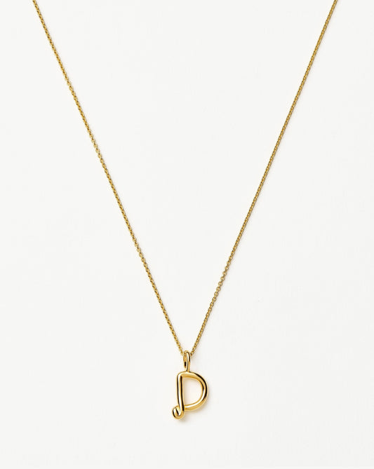 Curly Molten Mini Initial Necklace - D  | 18ct Gold Vermeil