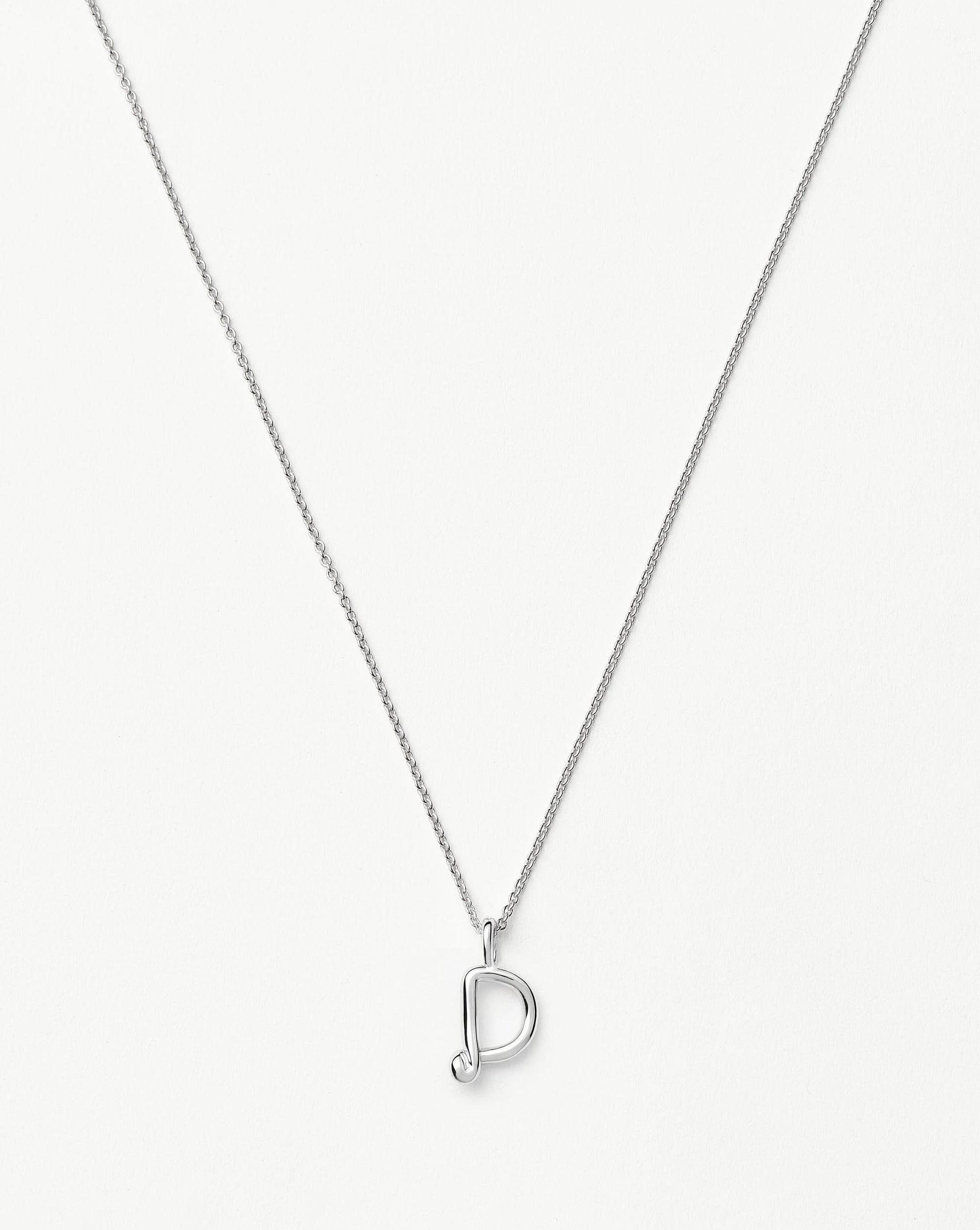 Curly Molten Mini Initial Necklace - D | Sterling Silver