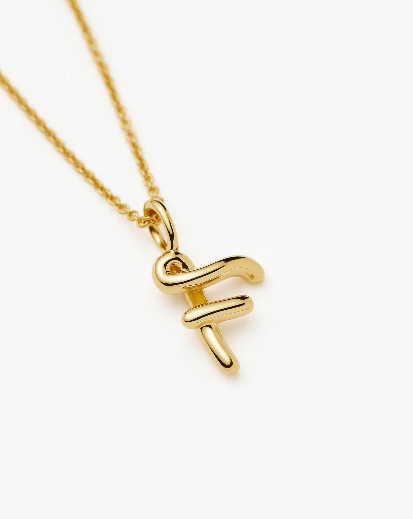 Curly Molten Mini Initial Necklace - F | 18ct Gold Vermeil