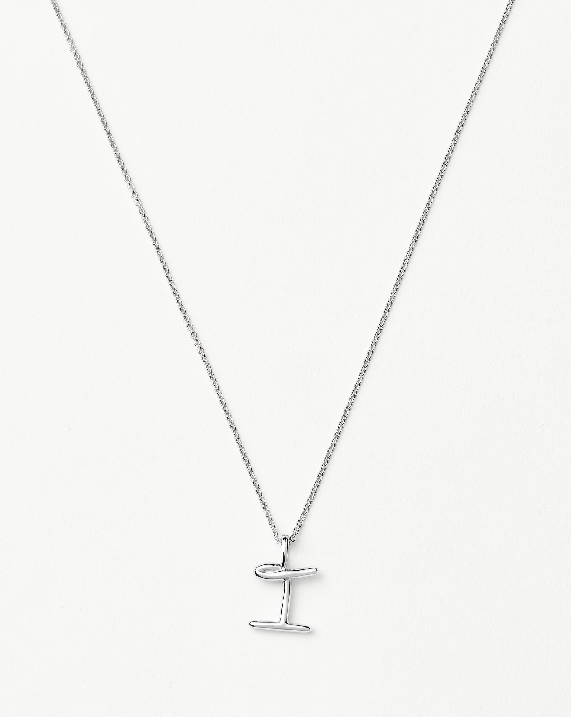 Curly Molten Mini Initial Necklace - I | Sterling Silver