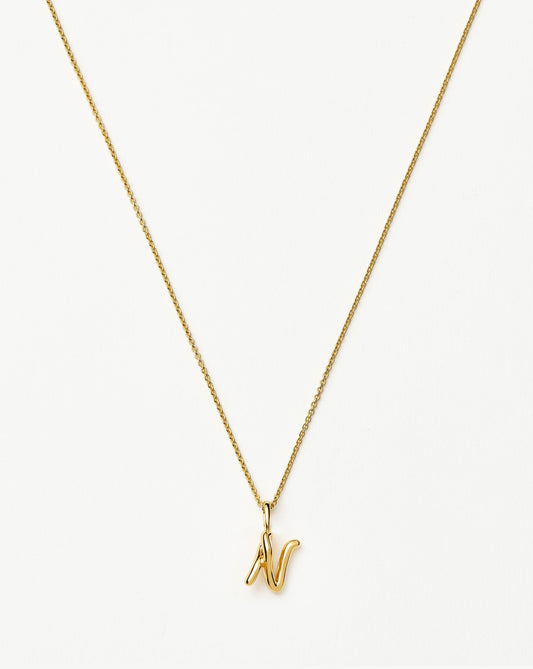 Curly Molten Mini Initial Necklace - N | 18ct Gold Vermeil