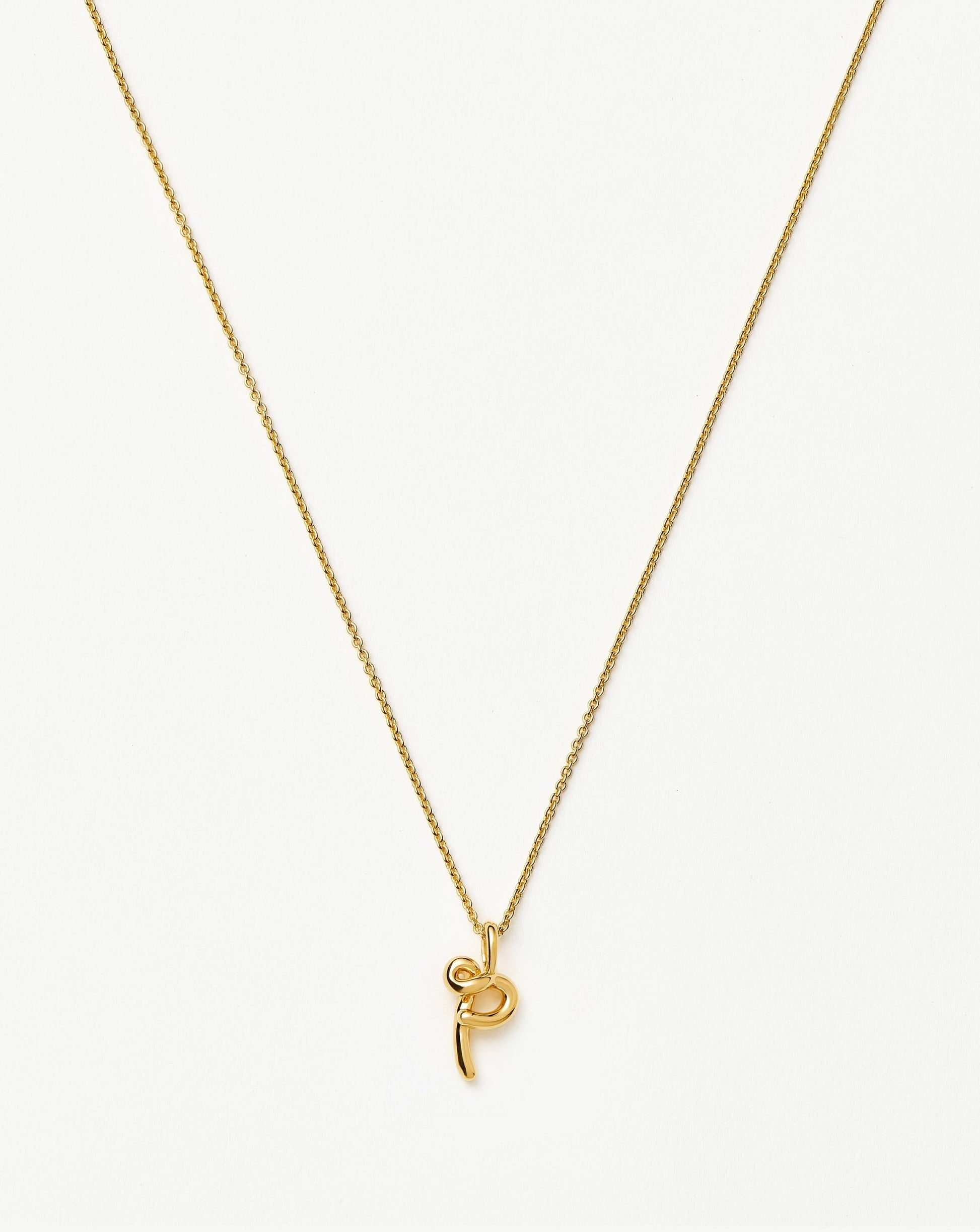 Curly Molten Mini Initial Necklace - P | 18ct Gold Vermeil