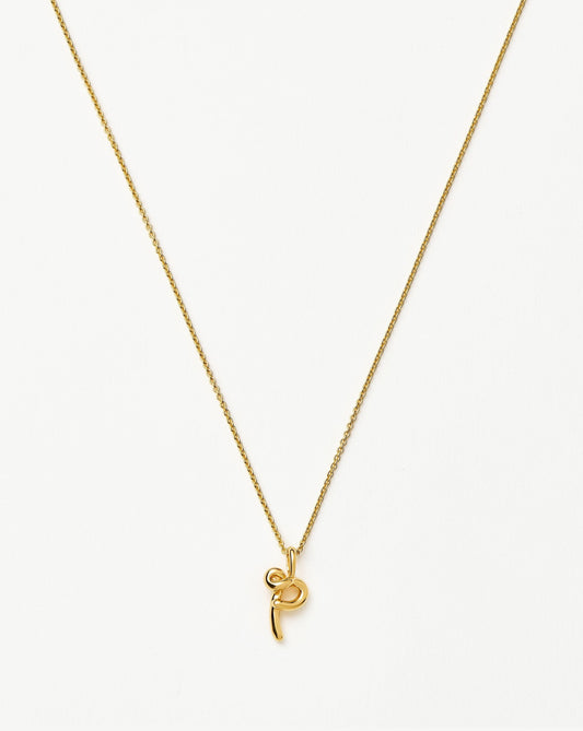 Curly Molten Mini Initial Necklace - P | 18ct Gold Vermeil