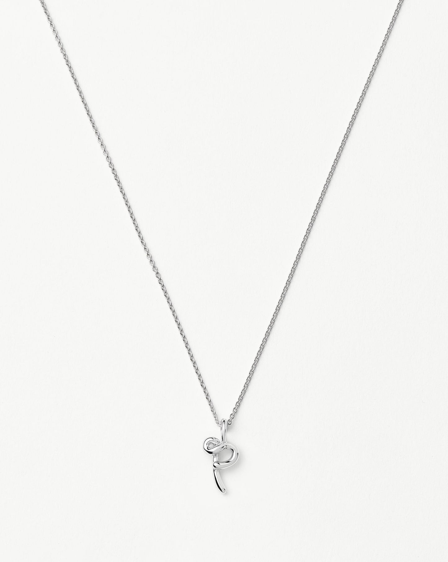 Curly Molten Mini Initial Necklace - P | Sterling Silver