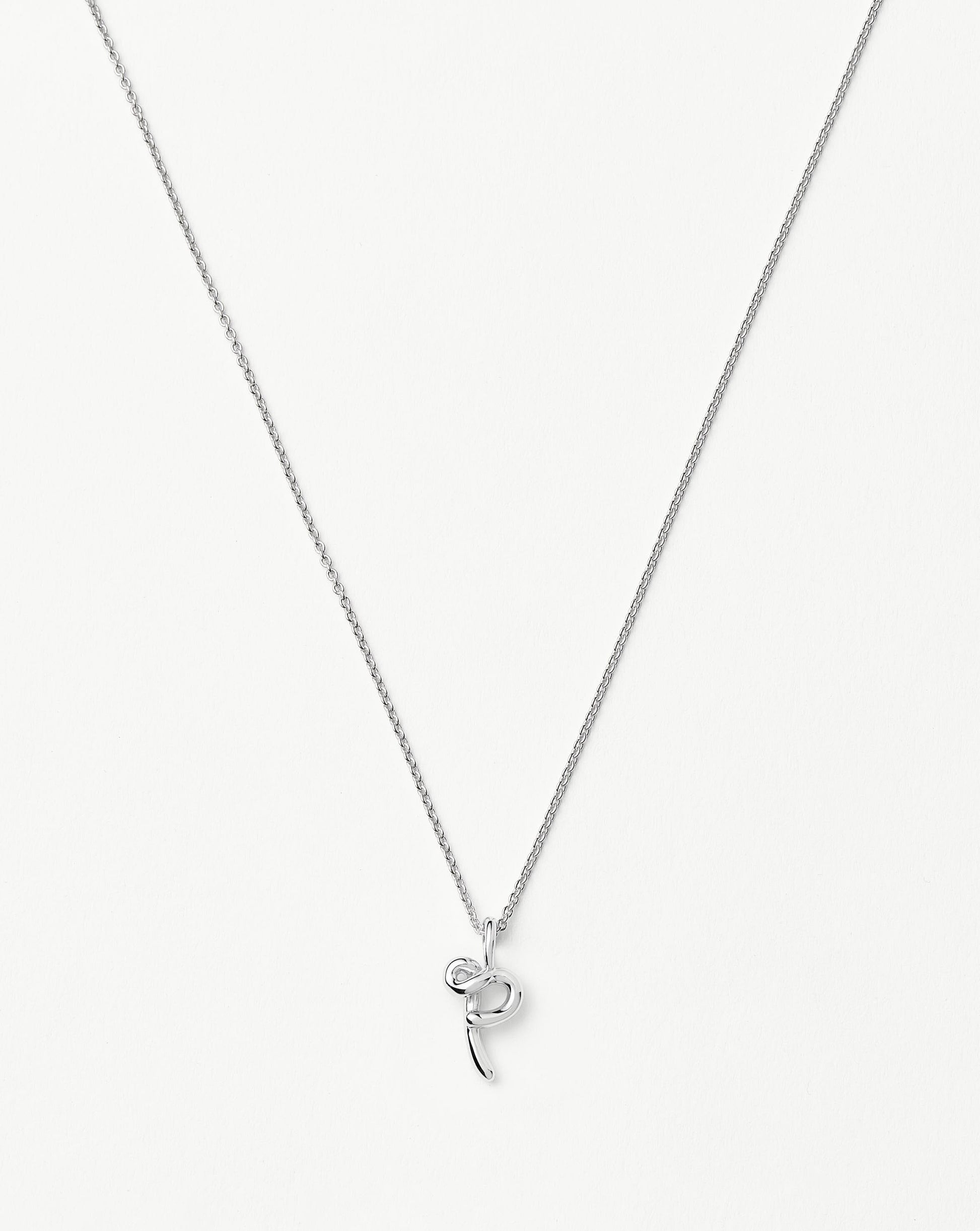 Curly Molten Mini Initial Necklace - P | Sterling Silver