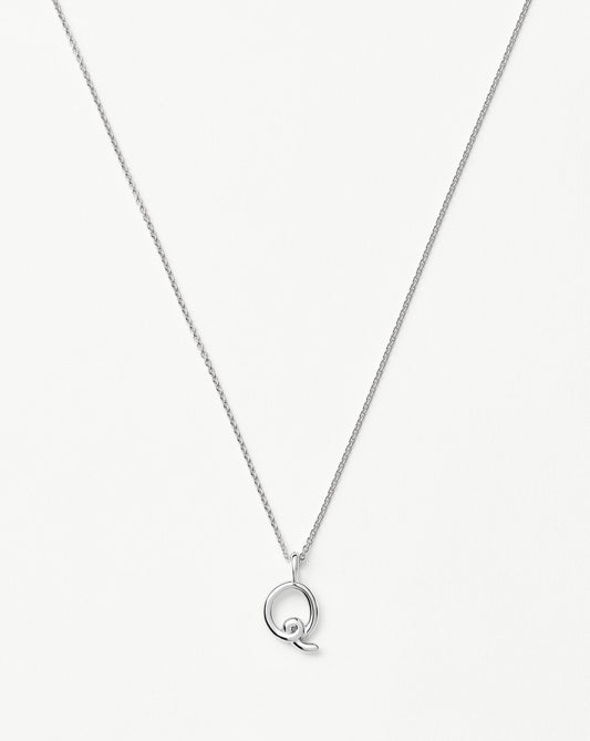 Curly Molten Mini Initial Necklace - Q | Sterling Silver