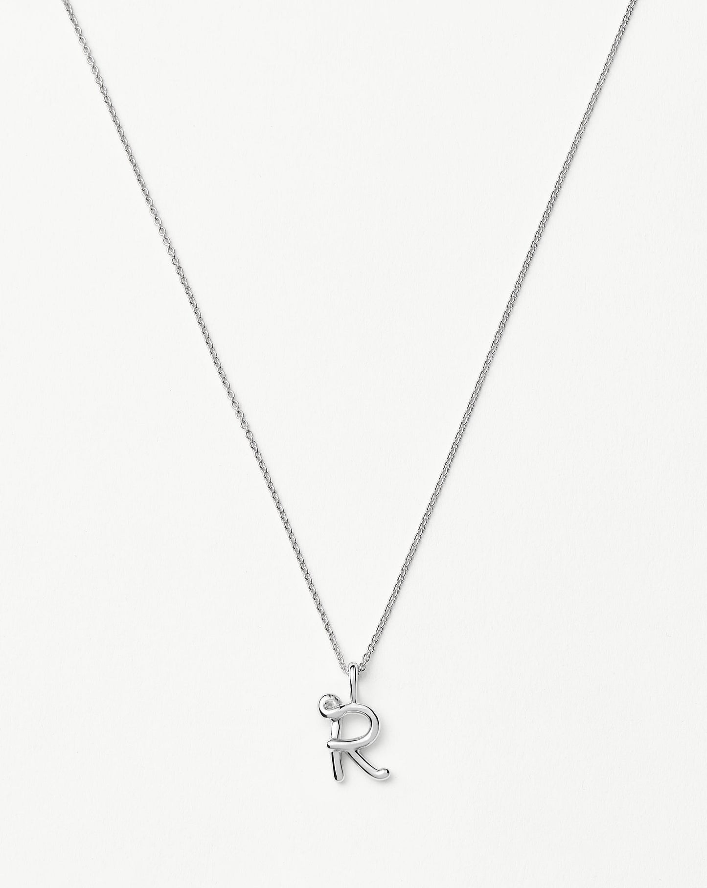 Curly Molten Mini Initial Necklace - R | Sterling Silver
