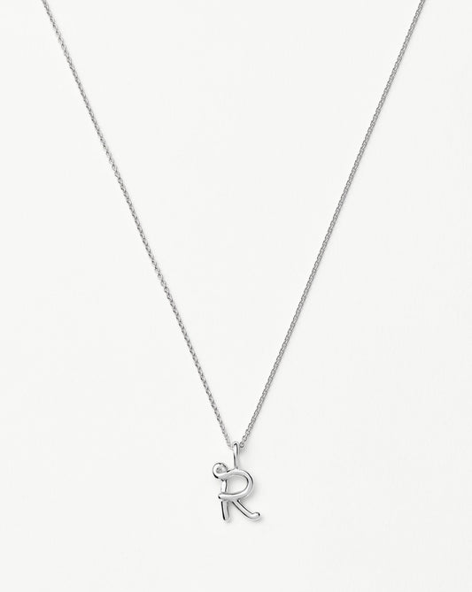Curly Molten Mini Initial Necklace - R | Sterling Silver