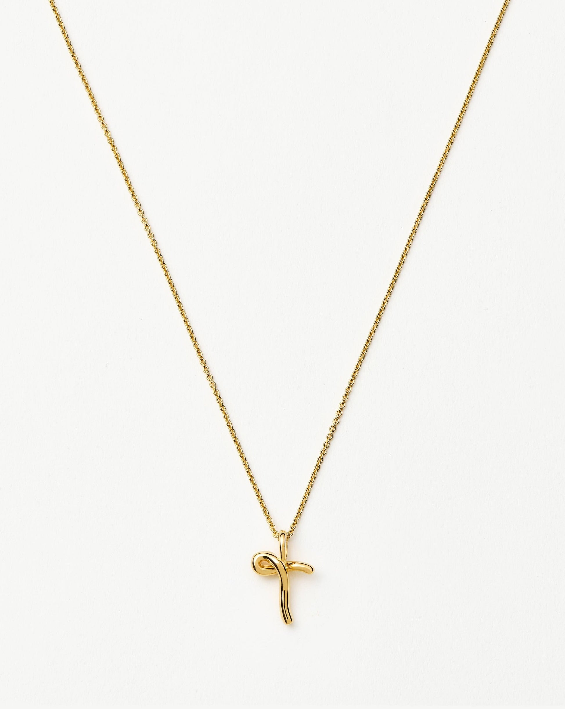 Curly Molten Mini Initial Necklace - T | 18ct Gold Vermeil