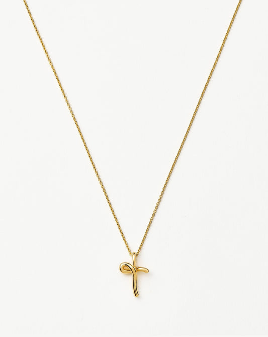 Curly Molten Mini Initial Necklace - T | 18ct Gold Vermeil
