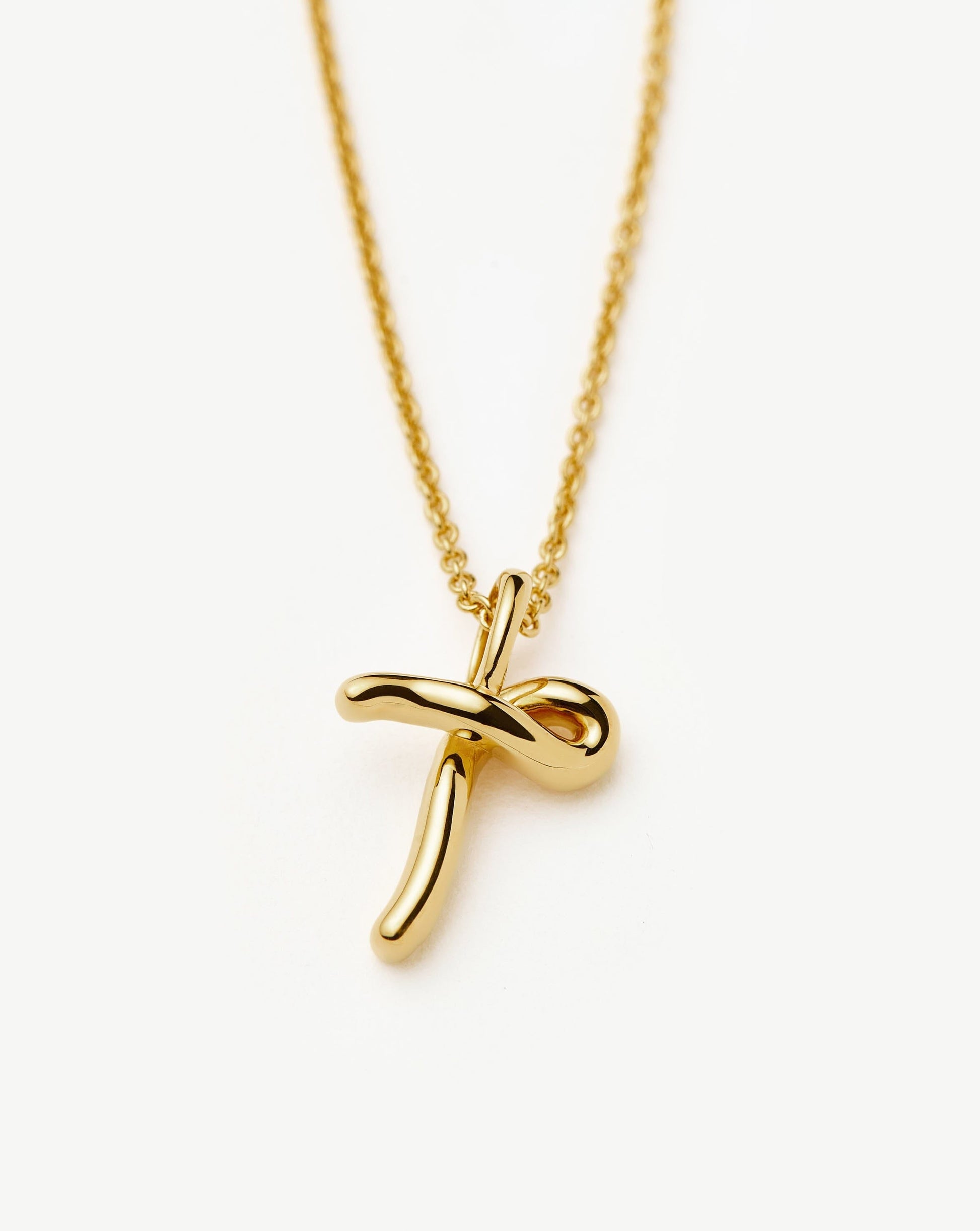 Curly Molten Mini Initial Necklace - T | 18ct Gold Vermeil
