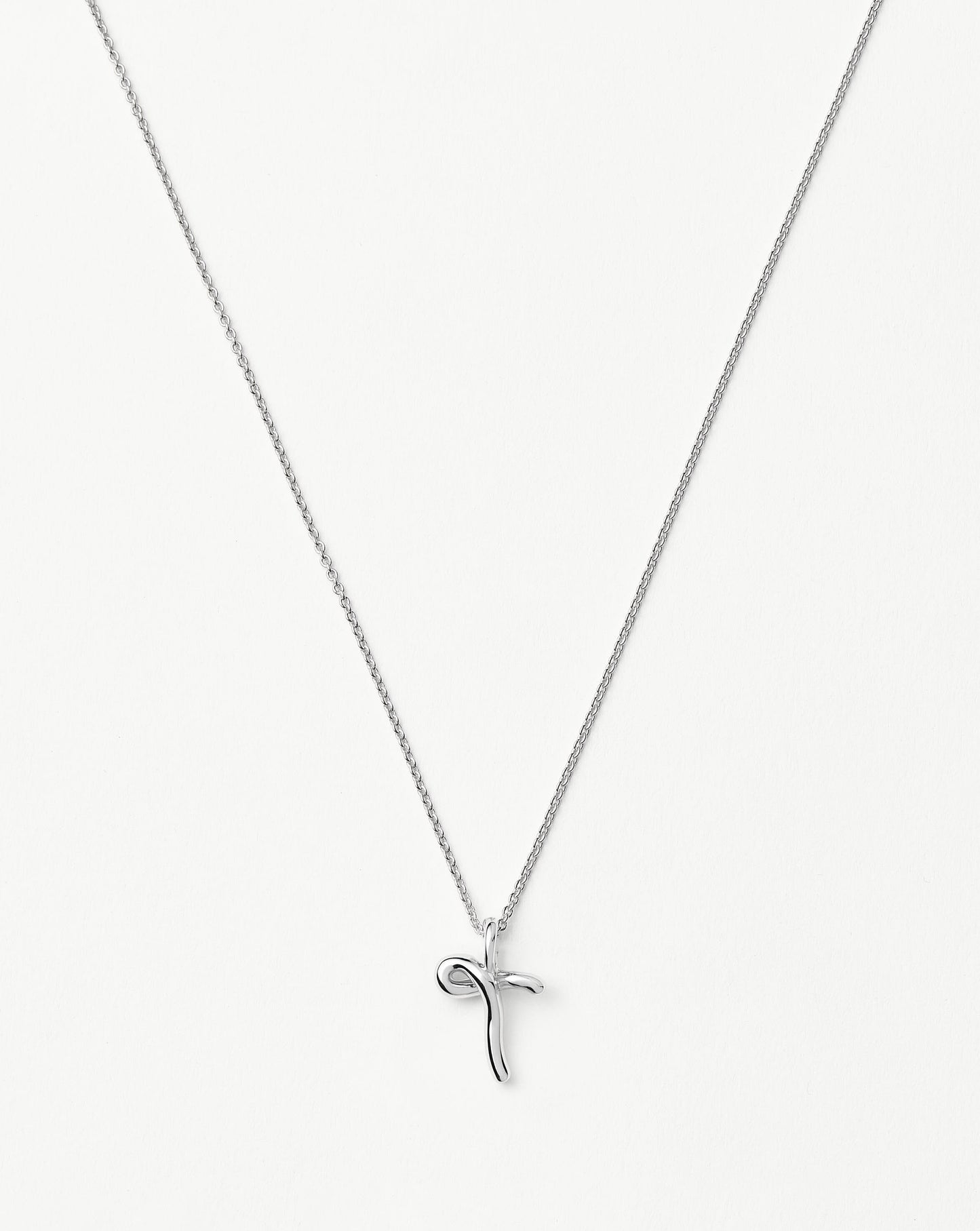 Curly Molten Mini Initial Necklace - T | Sterling Silver
