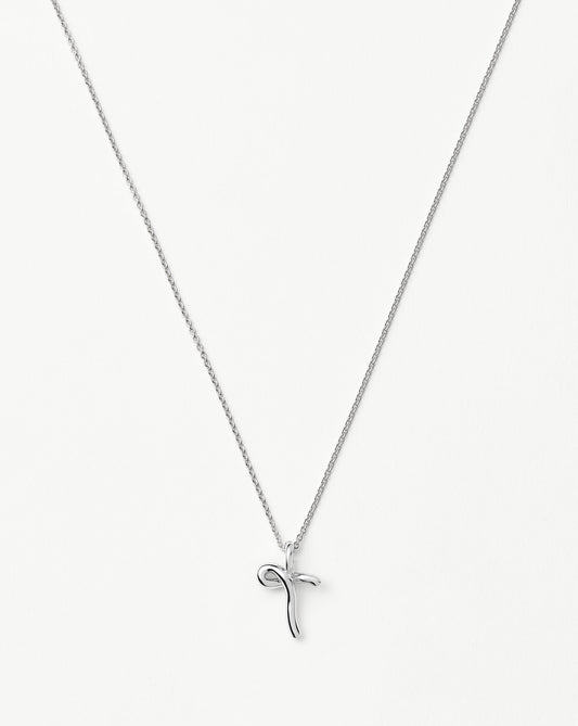 Curly Molten Mini Initial Necklace - T | Sterling Silver