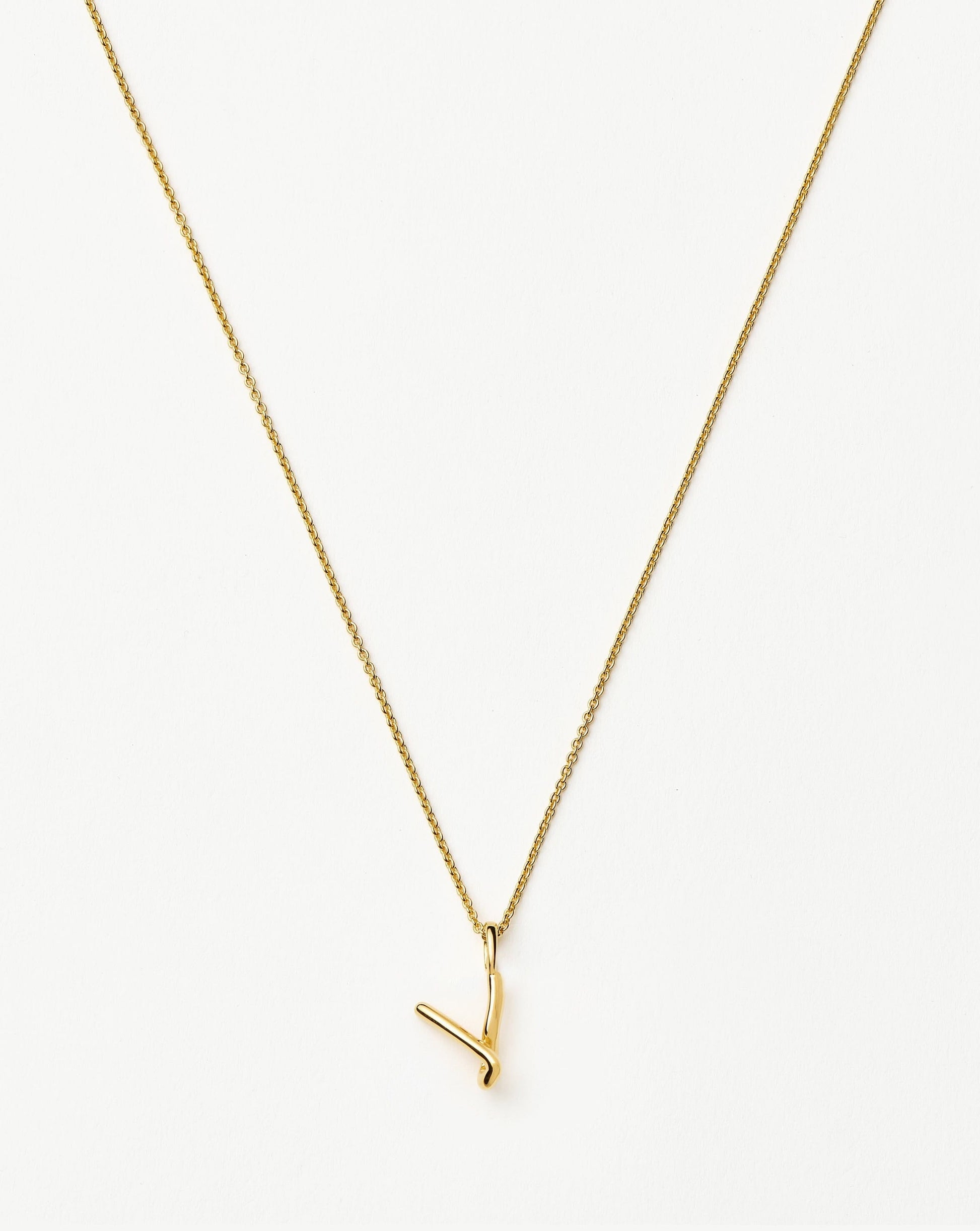 Curly Molten Mini Initial Necklace - V | 18ct Gold Vermeil