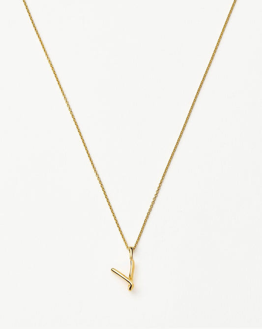 Curly Molten Mini Initial Necklace - V | 18ct Gold Vermeil
