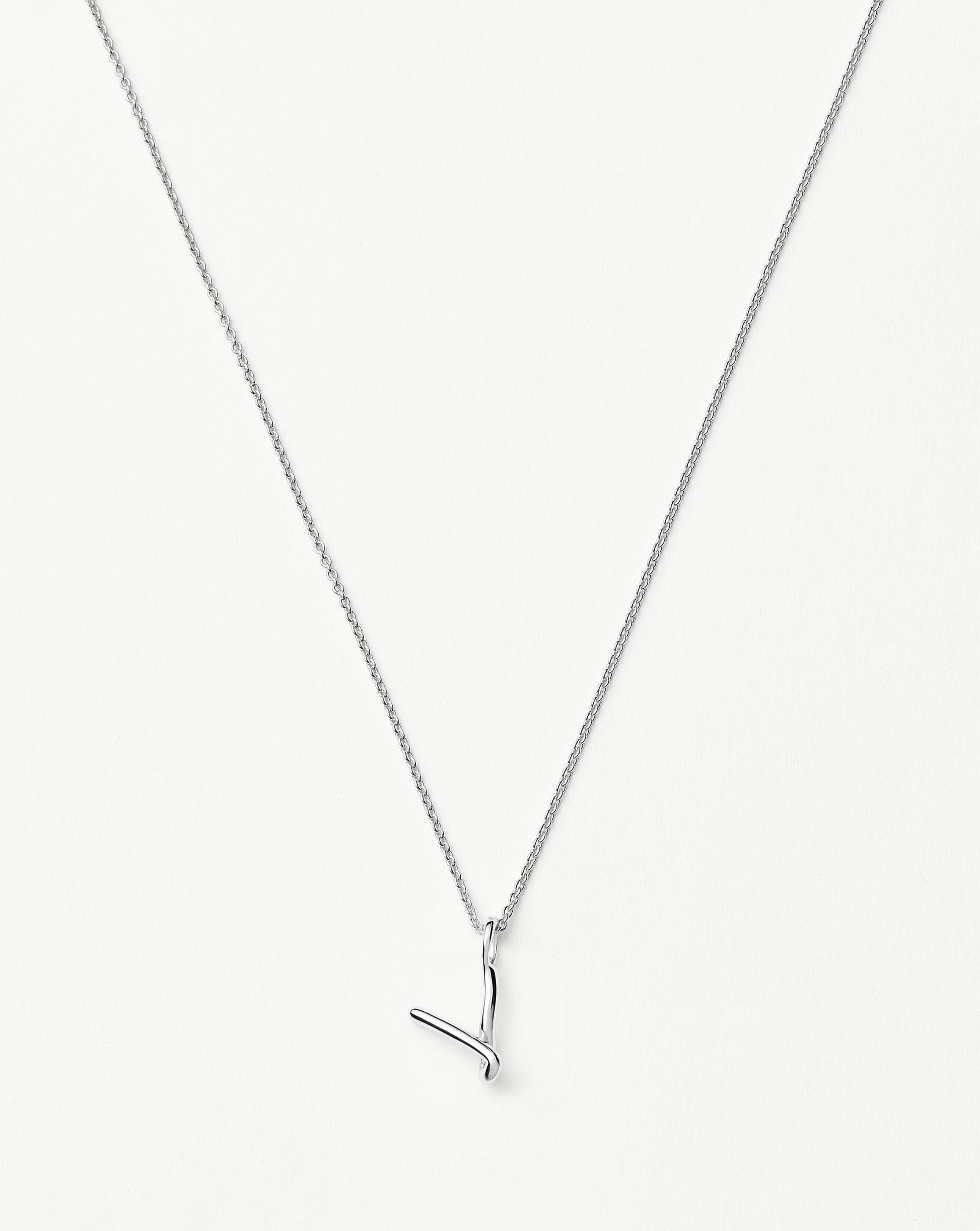 Curly Molten Mini Initial Necklace - V | Sterling Silver