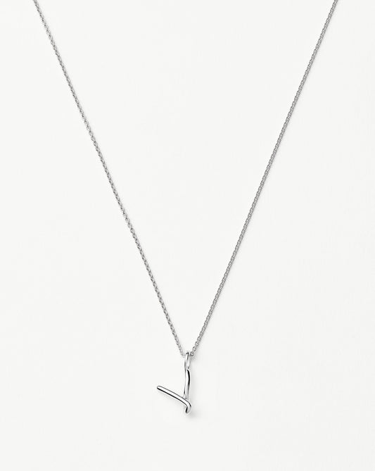 Curly Molten Mini Initial Necklace - V | Sterling Silver