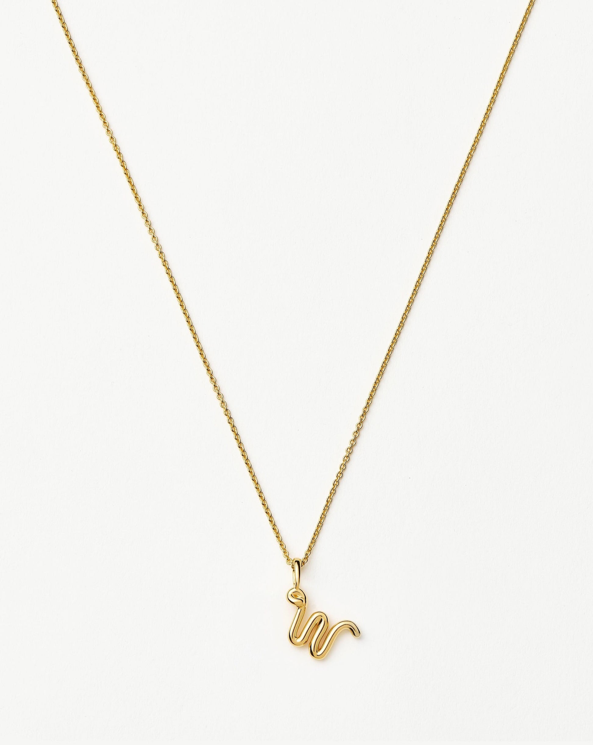 Curly Molten Mini Initial Necklace - W | 18ct Gold Vermeil