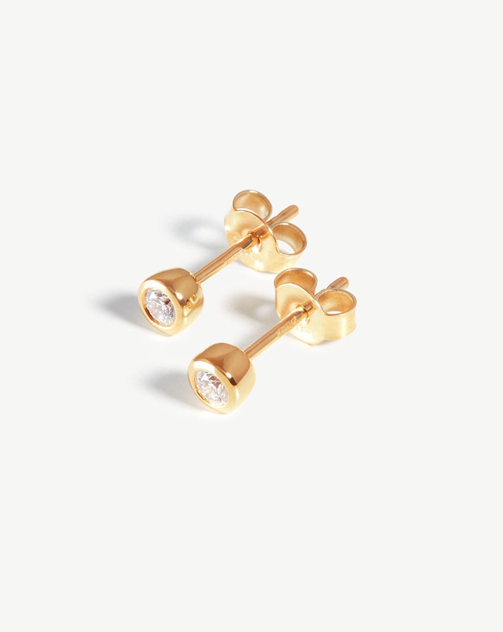 Solid Gold Classic Solitaire Diamond Stud Earrings | 14ct Solid Gold